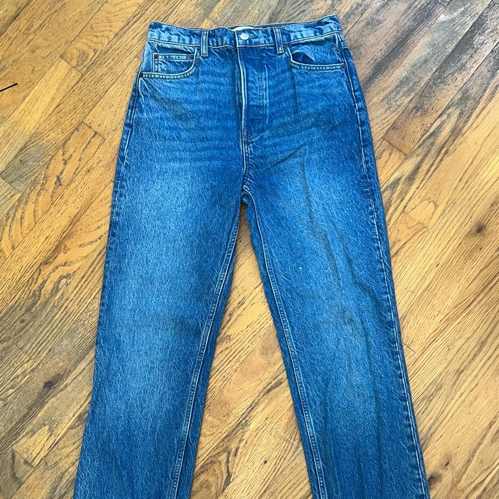 reformation jeans cynthia high rise straight long jean in colorado wash